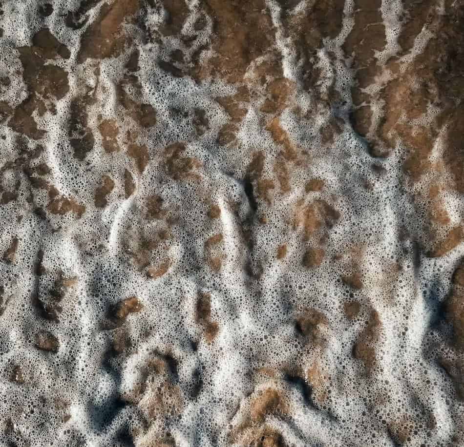 Pool water surface with fine suspended particles and foam