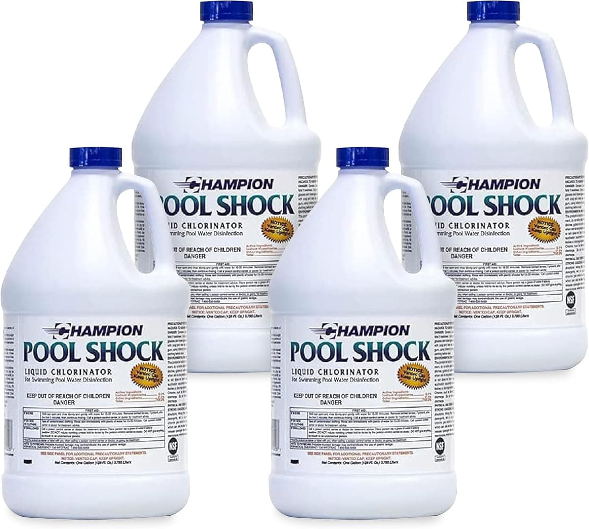 Champion Pool Shock Liquid Chlorine 12.5%, 1 gal, 4-pack